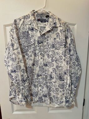 Roper White and Navy Paisley Western Button-Up